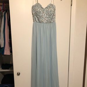 light blue mint sequin lace maxi prom dress